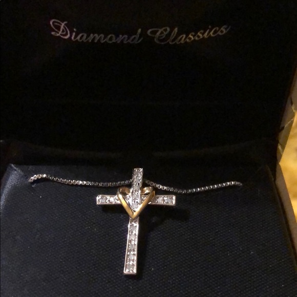 NWT DIAMOND W/SILVER & GOLD CROSS NECKLACE - Picture 5 of 6